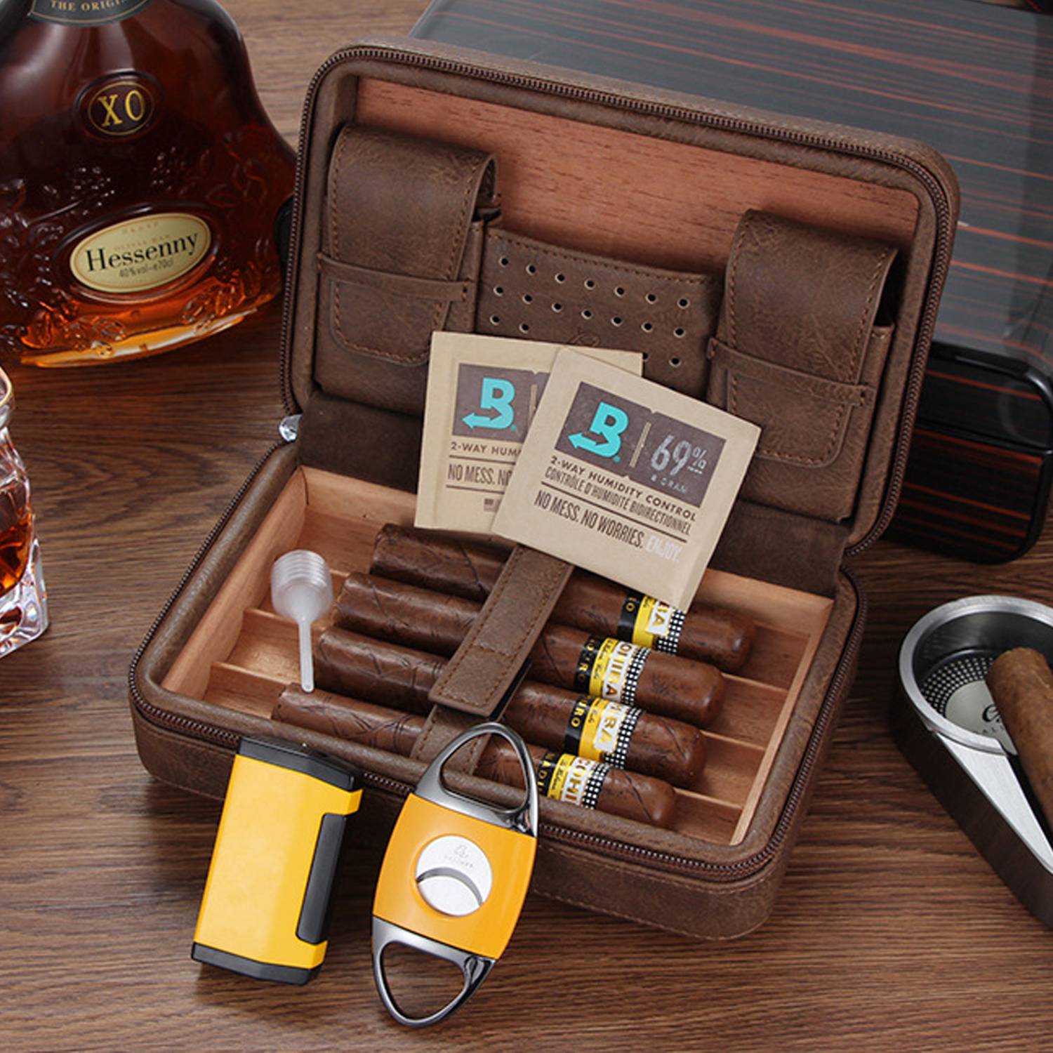 PU Leather Travel Cigar Humidor Zipper Case 8