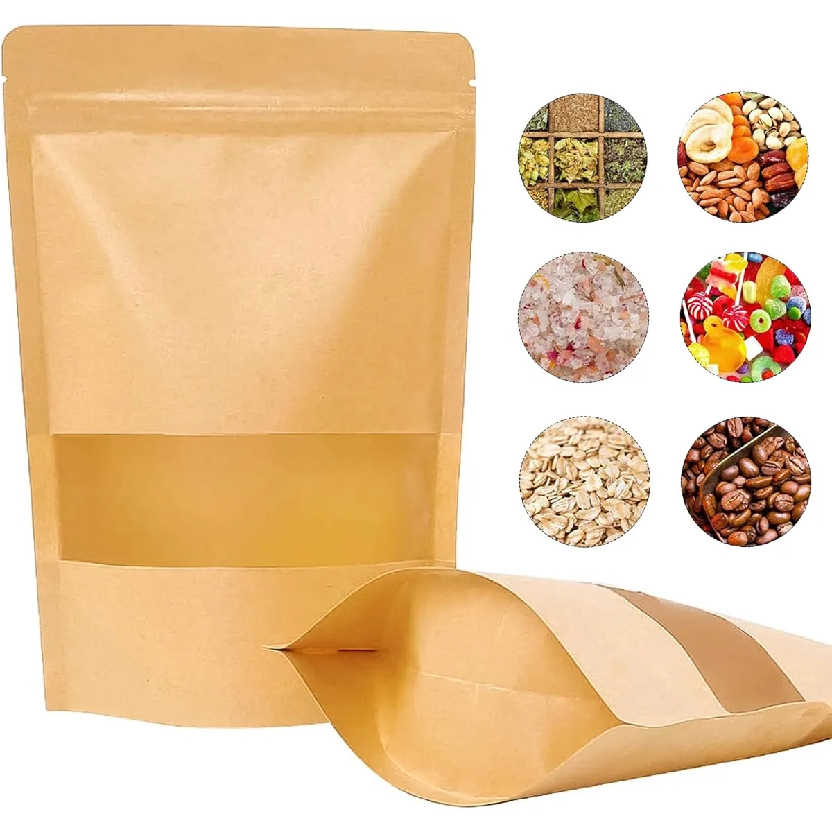 Food Packaging Bags Stand Up Pouches Paper Sealable Window 2