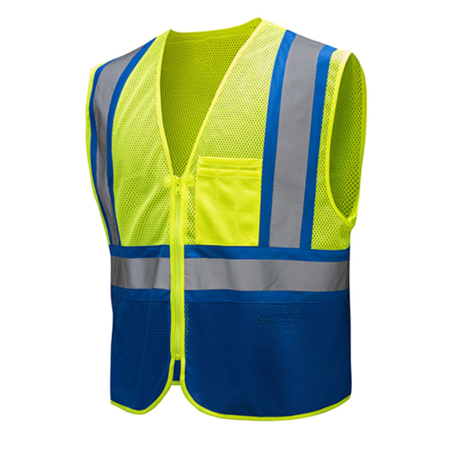 Reflective Class 2 Mesh Blue Bottom Safety Vest With Pockets 4