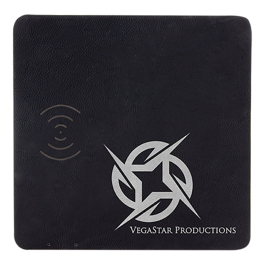 8" x 8" Black/Silver Leatherette Phone Charging Mat 1