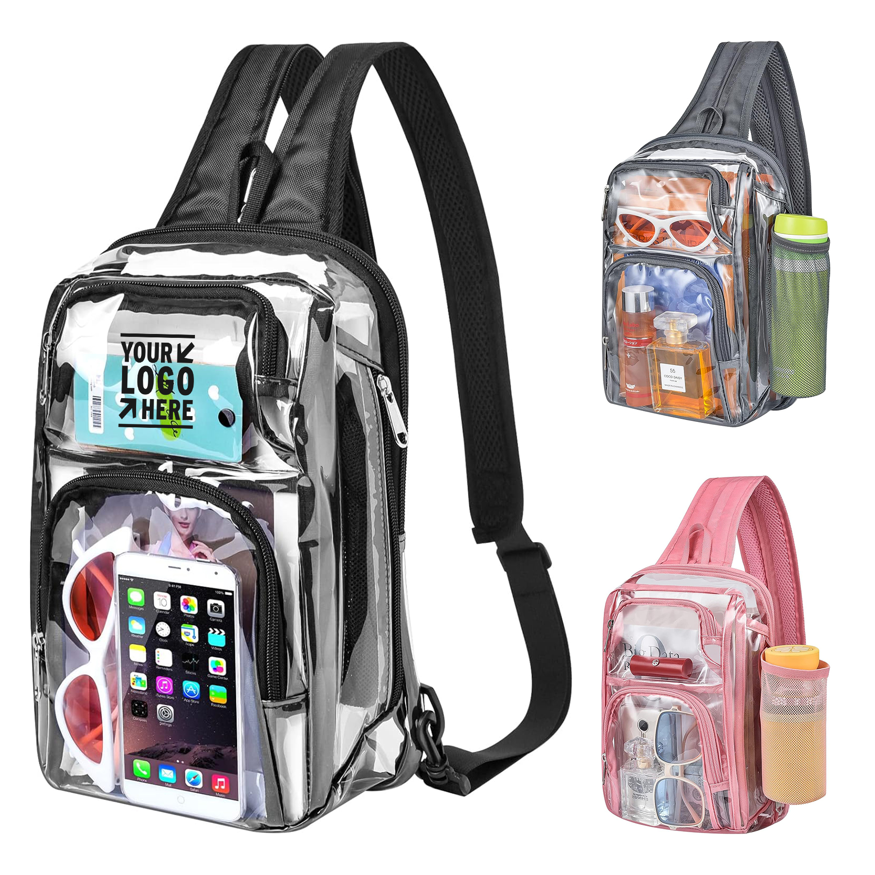 Adjustable Reinforced Strap Backpack Stadium Approved 3 in 1 Clear Crossbody Sling Bag
