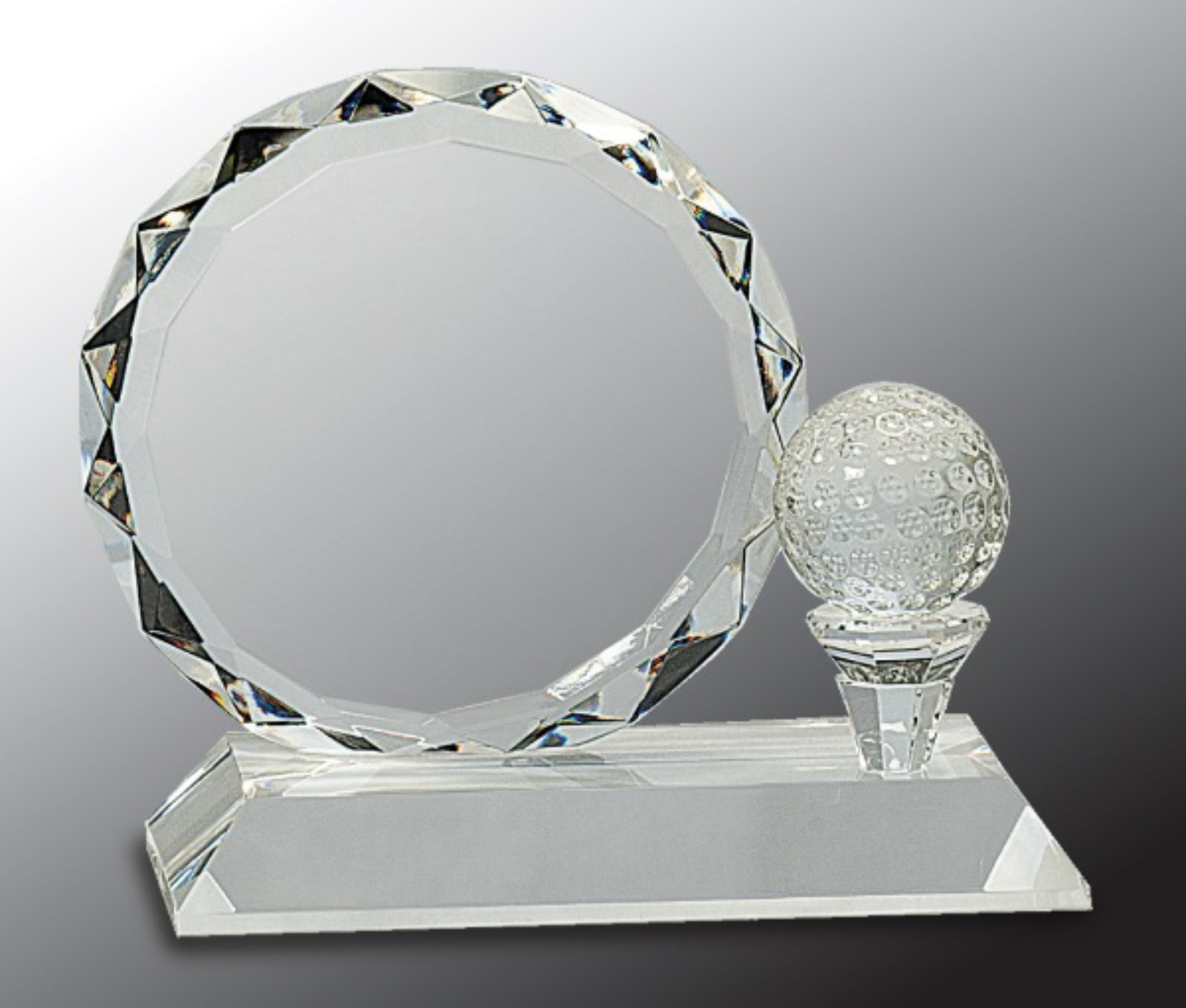 5 1/4" Round Facet Crystal Award with Golf Ball on Clear Pedestal Base 3