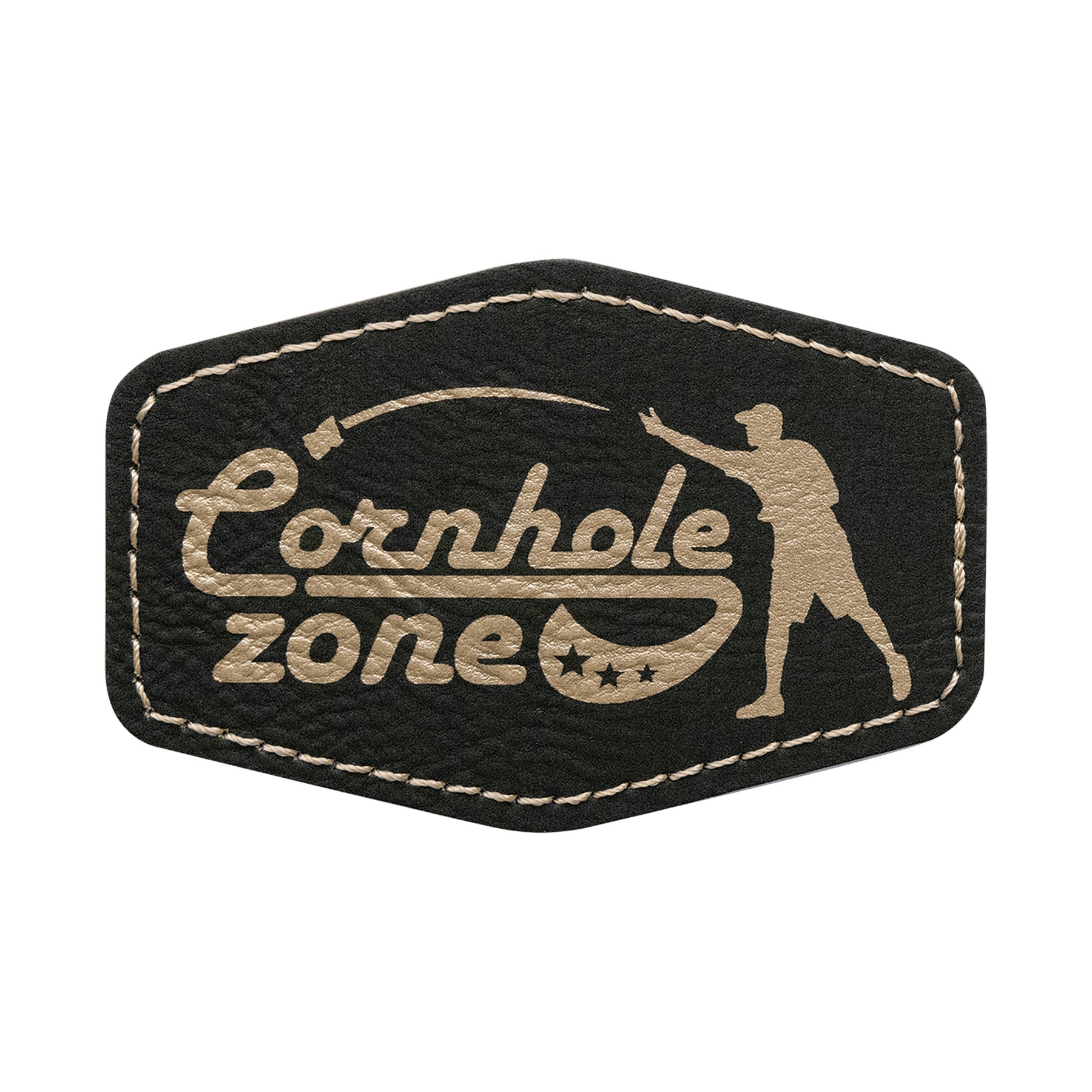 3" x 2" Black/Gold Leatherette Hexagonal Patch with Adhesive