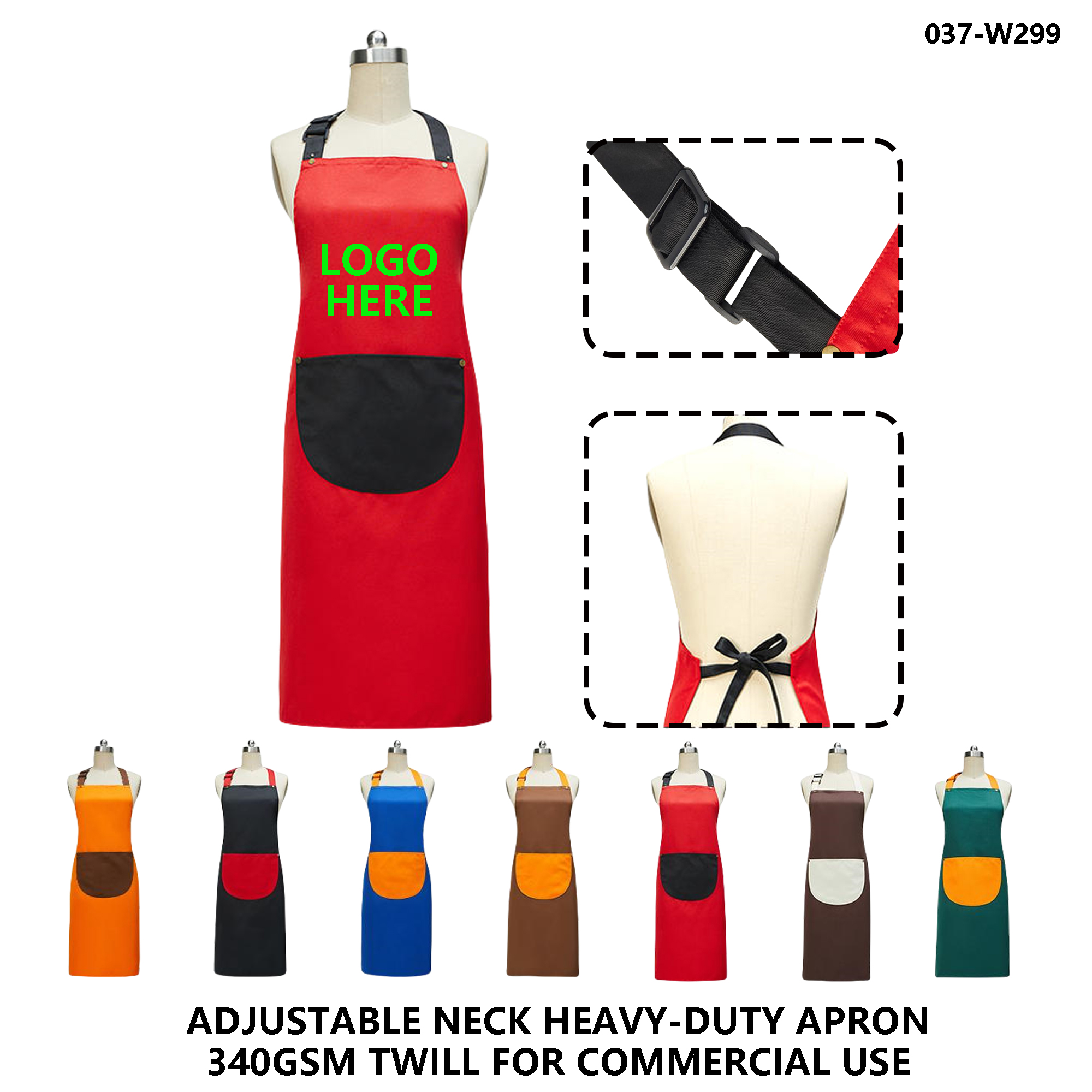 Adjustable Neck Apron with Pockets - Branded Durable Kitchen & Workshop Use 2