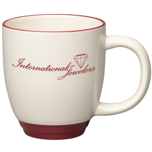 14 oz Almond with Burgundy Lip and Base Accent Bistro Mug