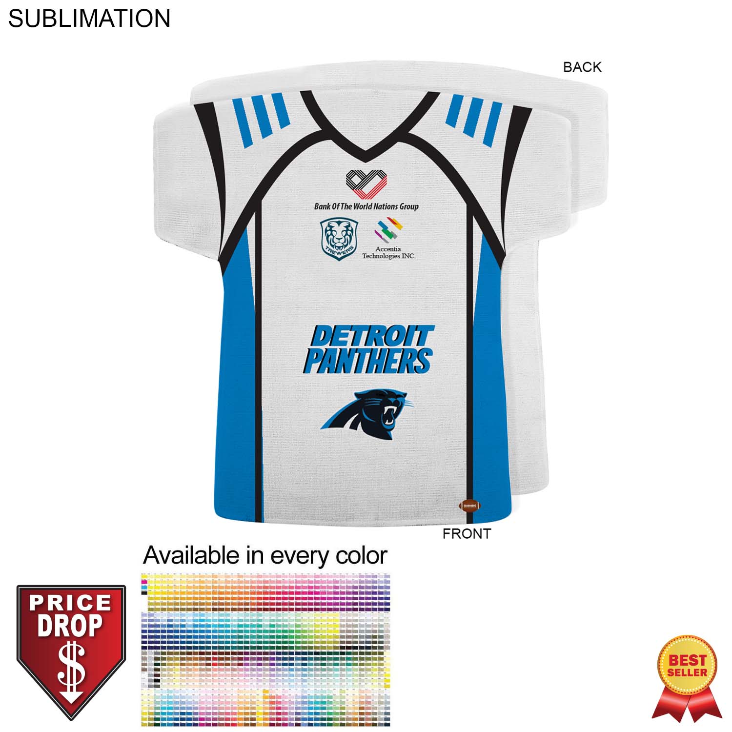 Football Jersey Shape Microfiber Dri-Lite Terry Keepsake Towel, 18x17, Sublimated Front Side 5