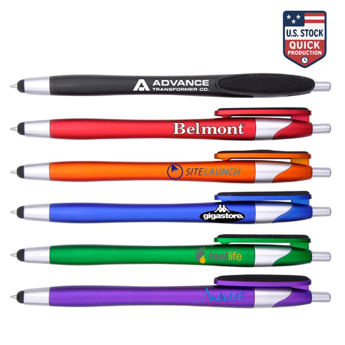 Ballpoint Pen & Stylus with Fiber Cloth Clip Cleaner – Colorful Barrel & Chrome Accents 1