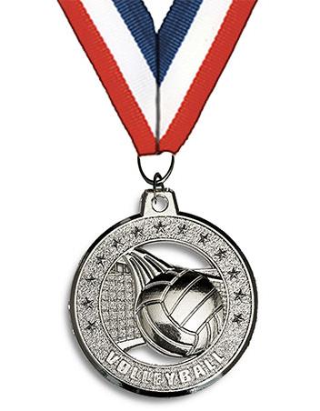 Medallion: 2" Circle Cut Out Volleyball Silver w/ 2