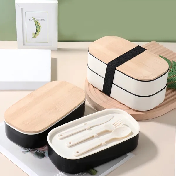Stackable Wheat Straw Bento Box With Bamboo Lid 3