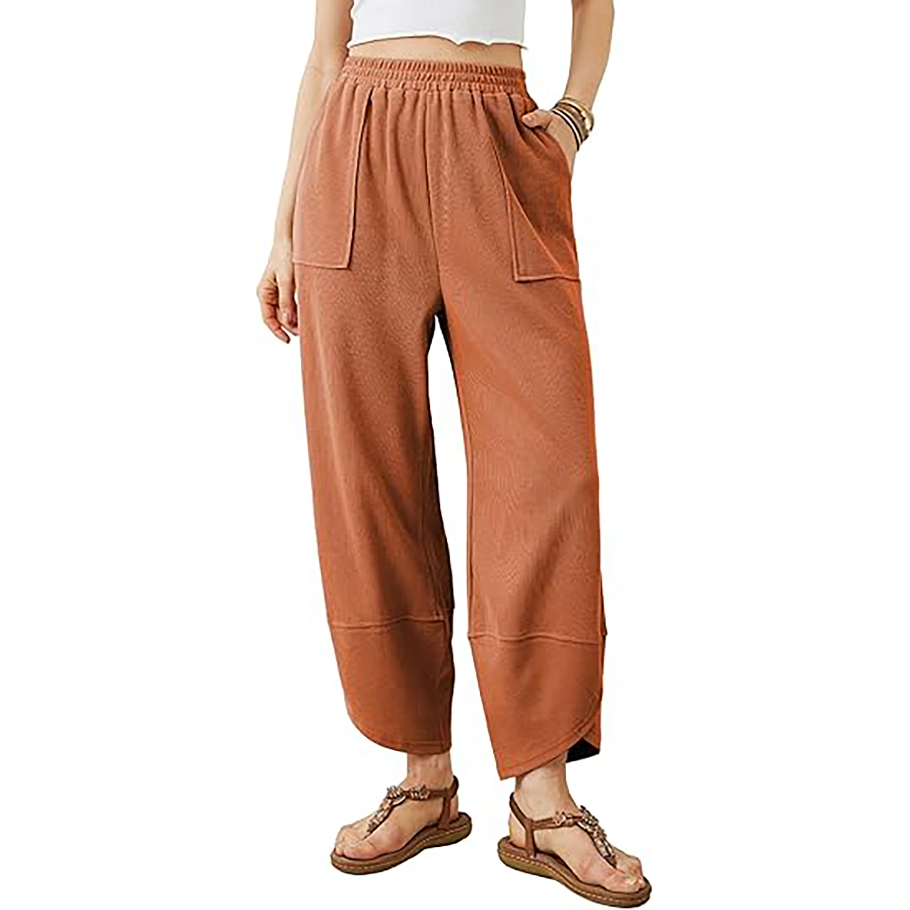 Elastic Waisted Palazzo Pants with Pockets 18