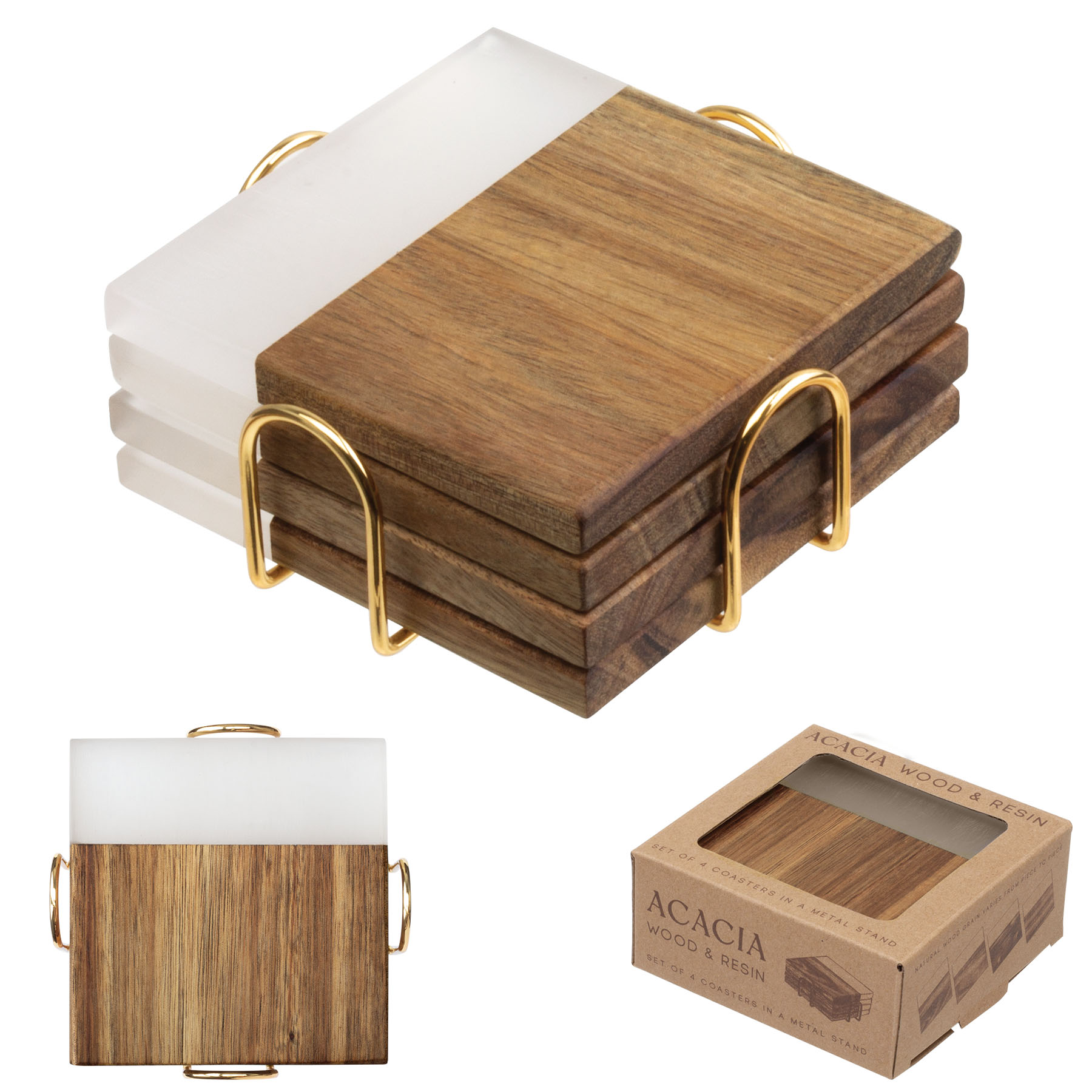 Acacia Wood and Resin Coaster Set 2