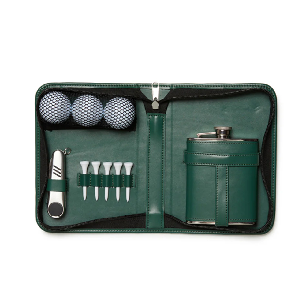 Leather Golf and Flask Carry Kit 8