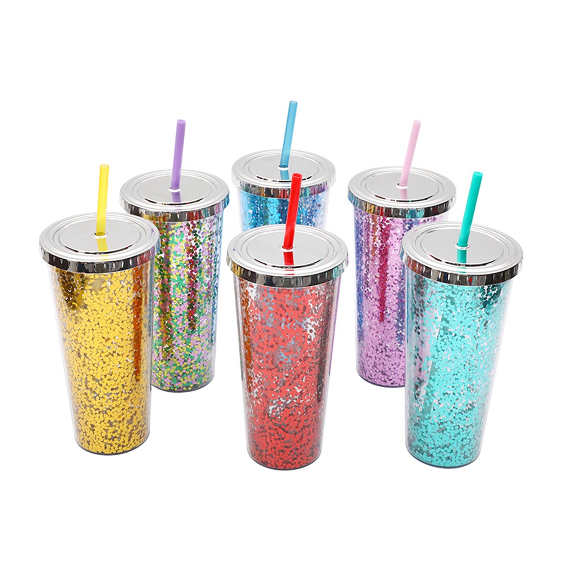 24 Oz. Double Wall Insulated Plastic Glitter Straw Mug 8