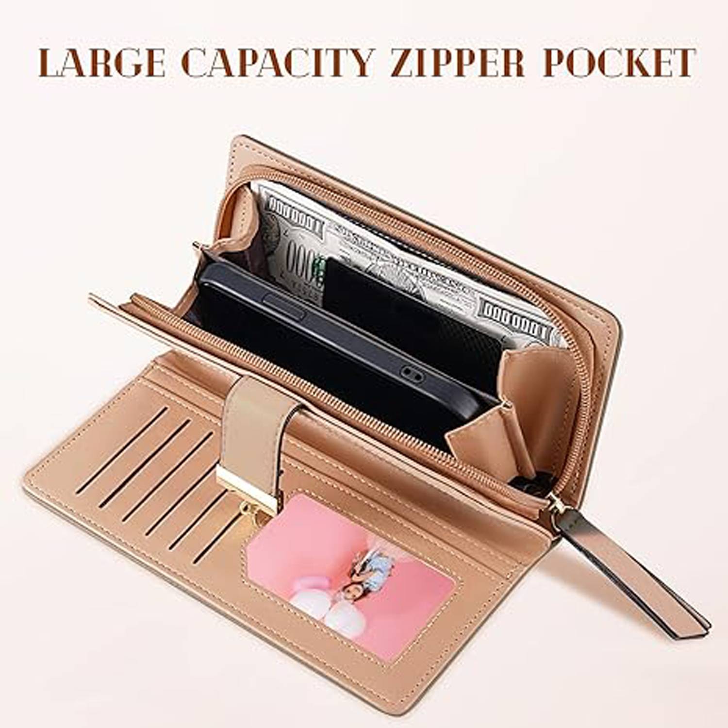 Trendy Korean Leaf Pattern Zipper Clasp Handbag Wallet 9