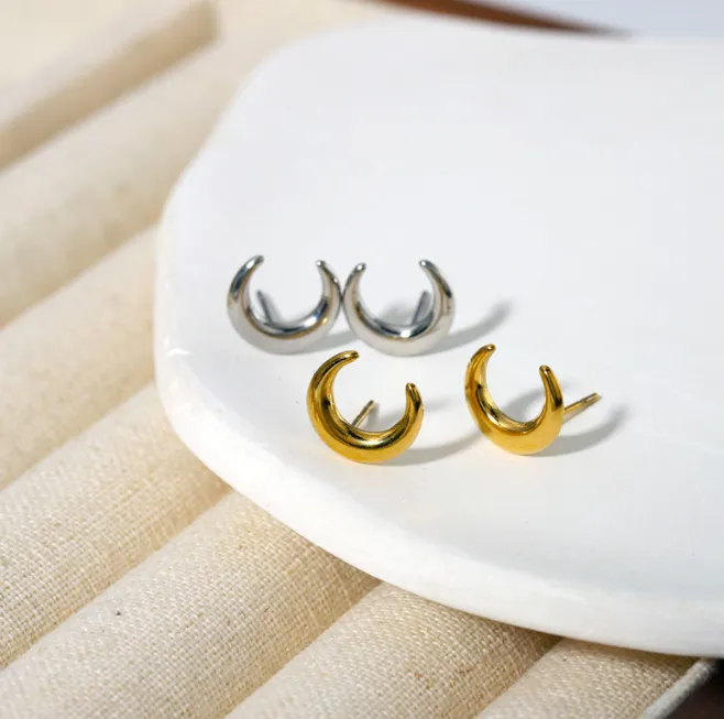Moon and Star Shaped Titanium Stud Earrings Set 5