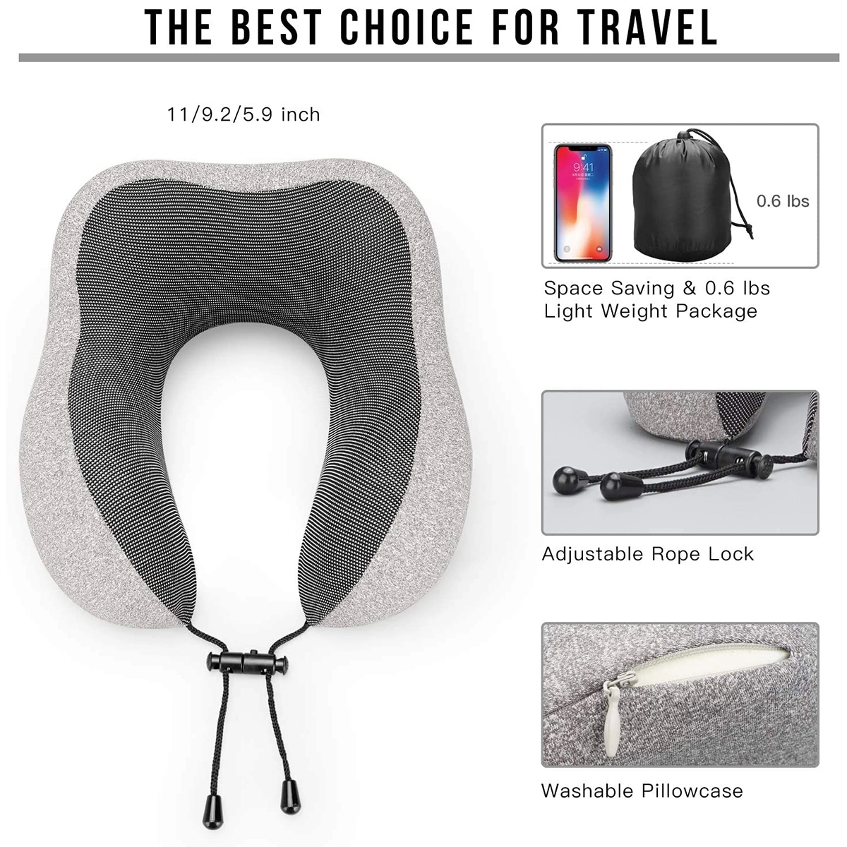 Travel Memory Foam Neck Pillow With Airplane Travel Kit 2