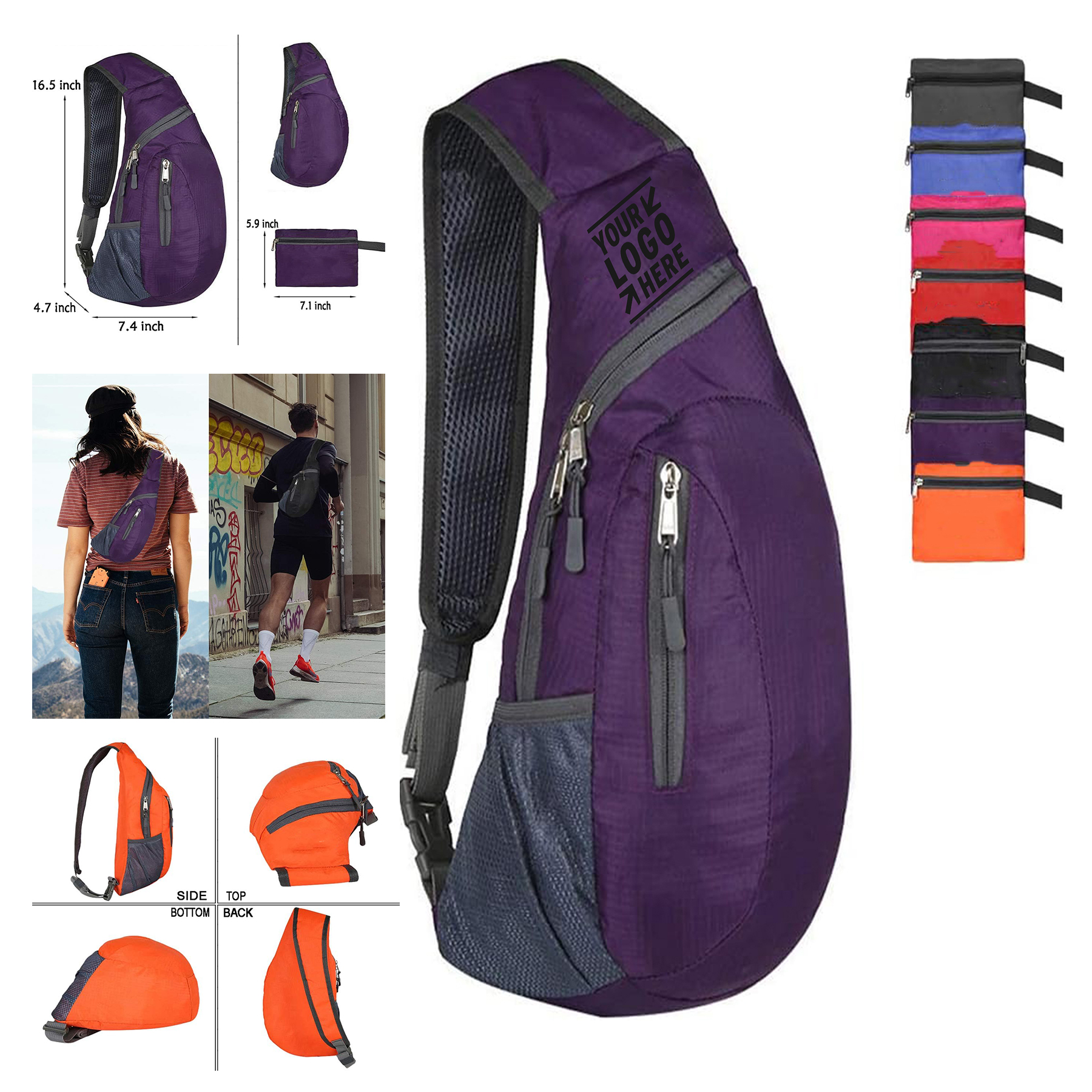 Men Women Foldable Sling Bag Shoulder Chest Backpack Crossbody Daypack 1