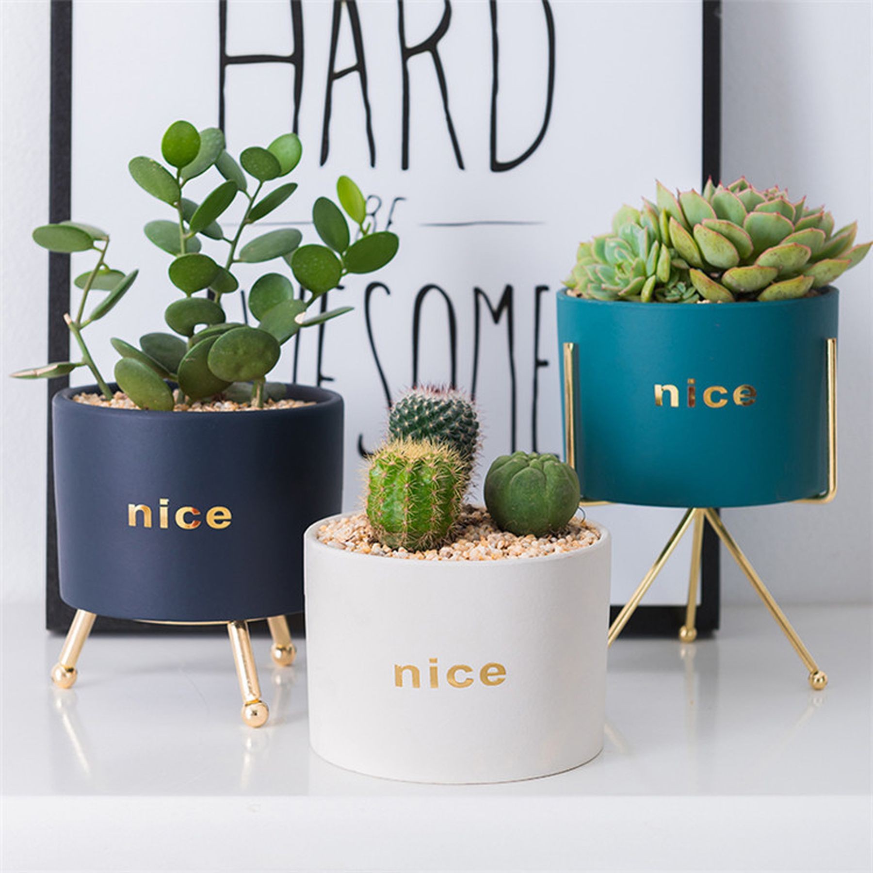 Mid Century Plant Pot With Iron Stand Ceramic Planters 3