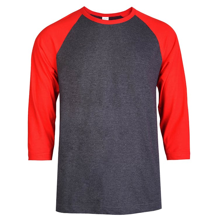 Men's 3/4 Sleeve Baseball T-Shirt - Large Red/Charcoal 2