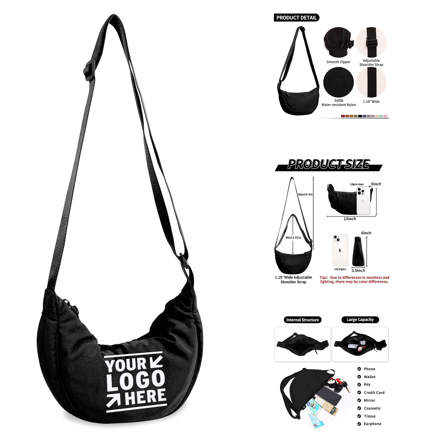 Small Nylon Crescent Crossbody Women Men Trendy Travel Sling Bag 2