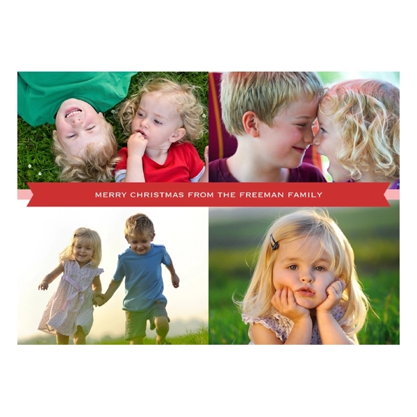 Four Photos with Red Banner Christmas Card 1
