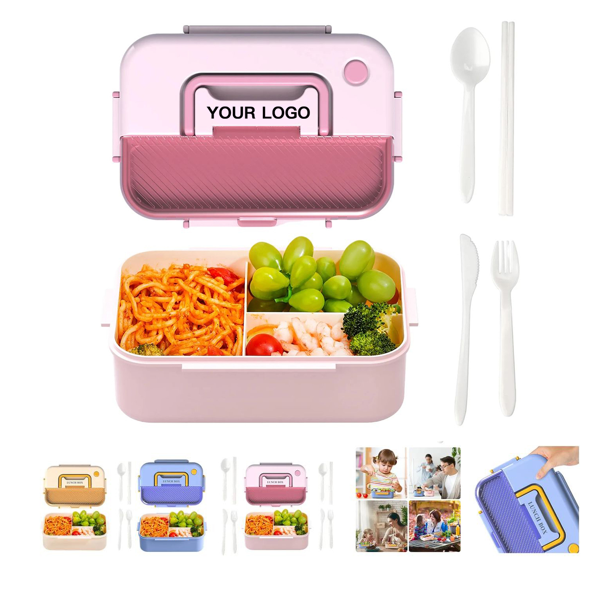 Plastic Lunch Box with 3 Compartments and 1200ml Capacity 2