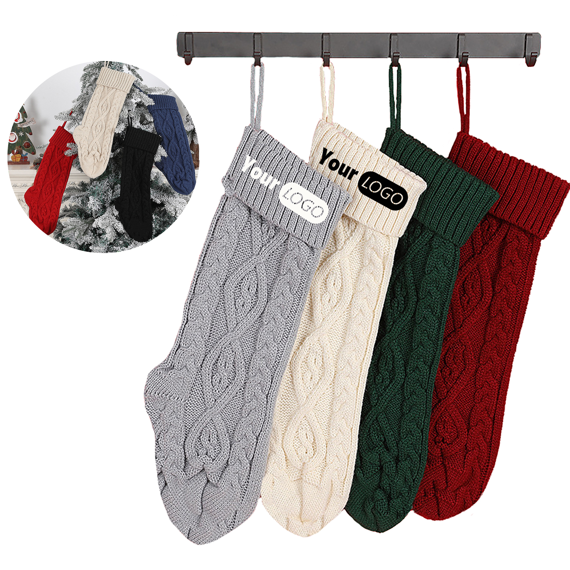 Christmas Knitted Acrylic Stockings Holiday Decor Sock 6