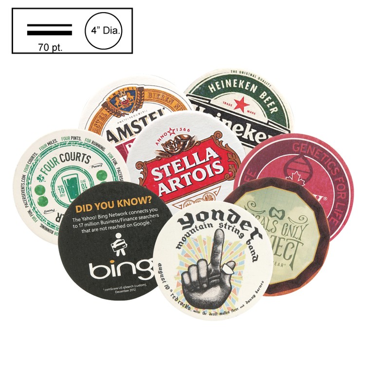 4" Circle Medium Weight (70 pt) Pulpboard Coaster w/ 4 Color Process Printing (CMYK)