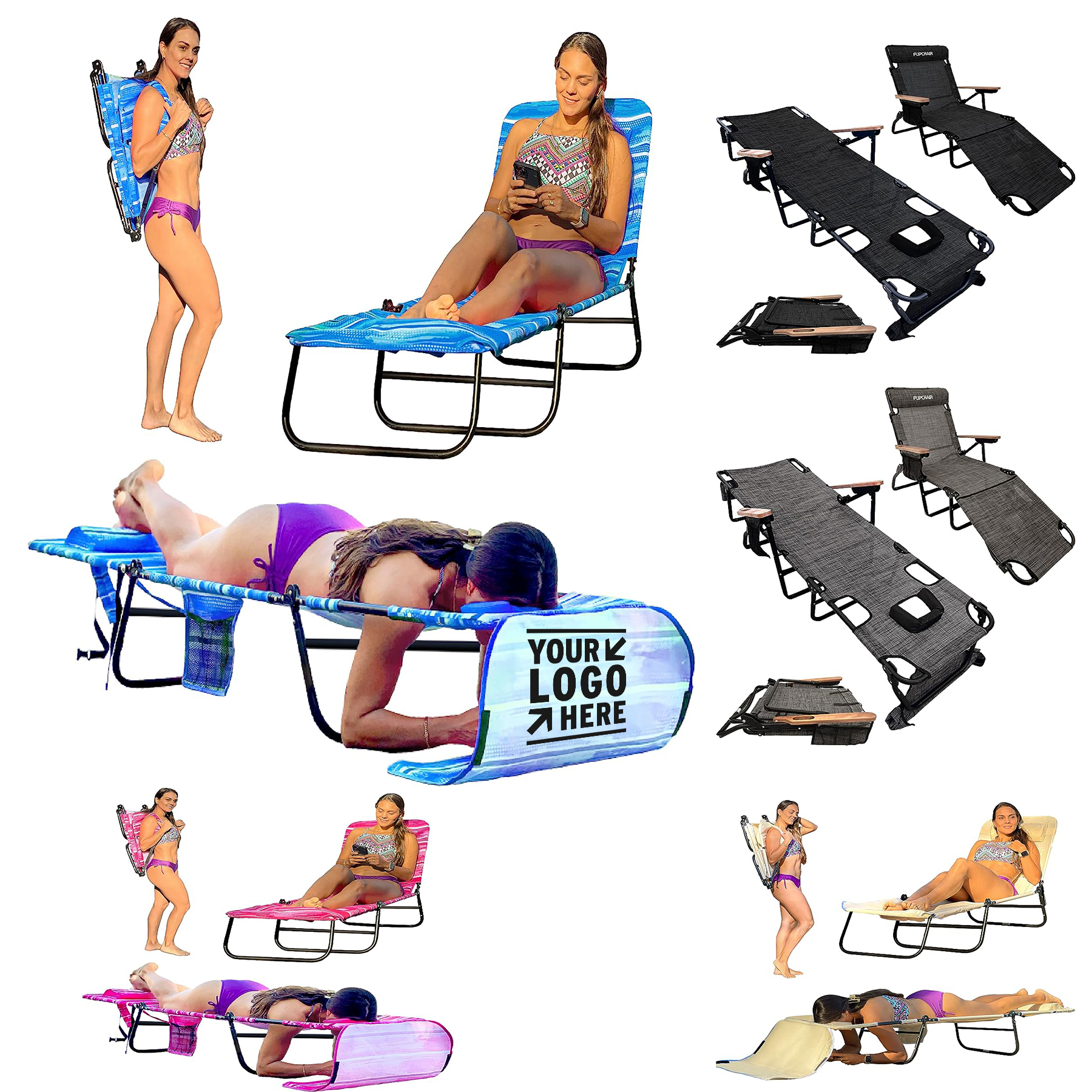 2 Legs Support Polyester Material Face Arm Hole Face Down Beach Tanning Chaise Lounge Chair 1