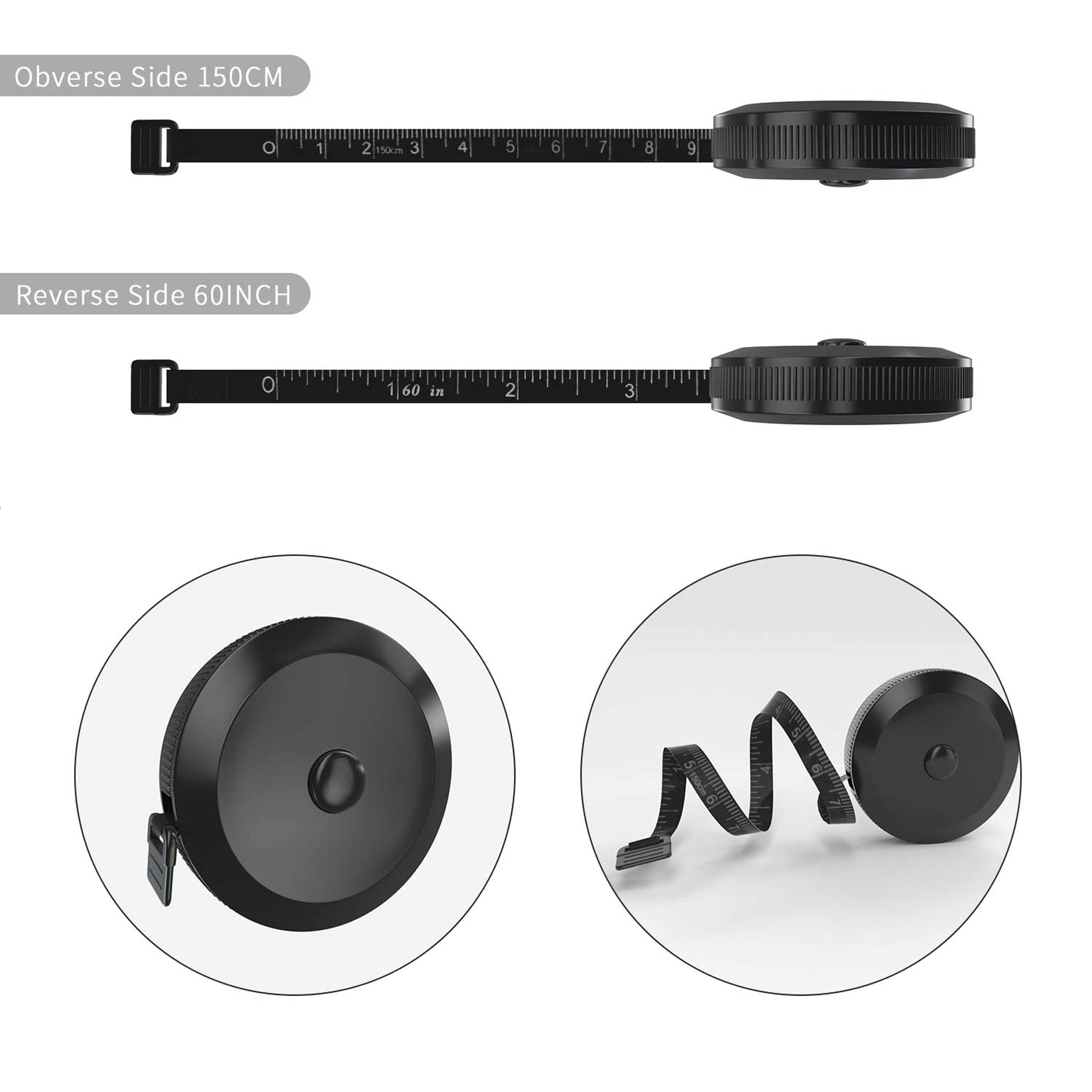 60-Inch Retractable Black Measuring Tape 1