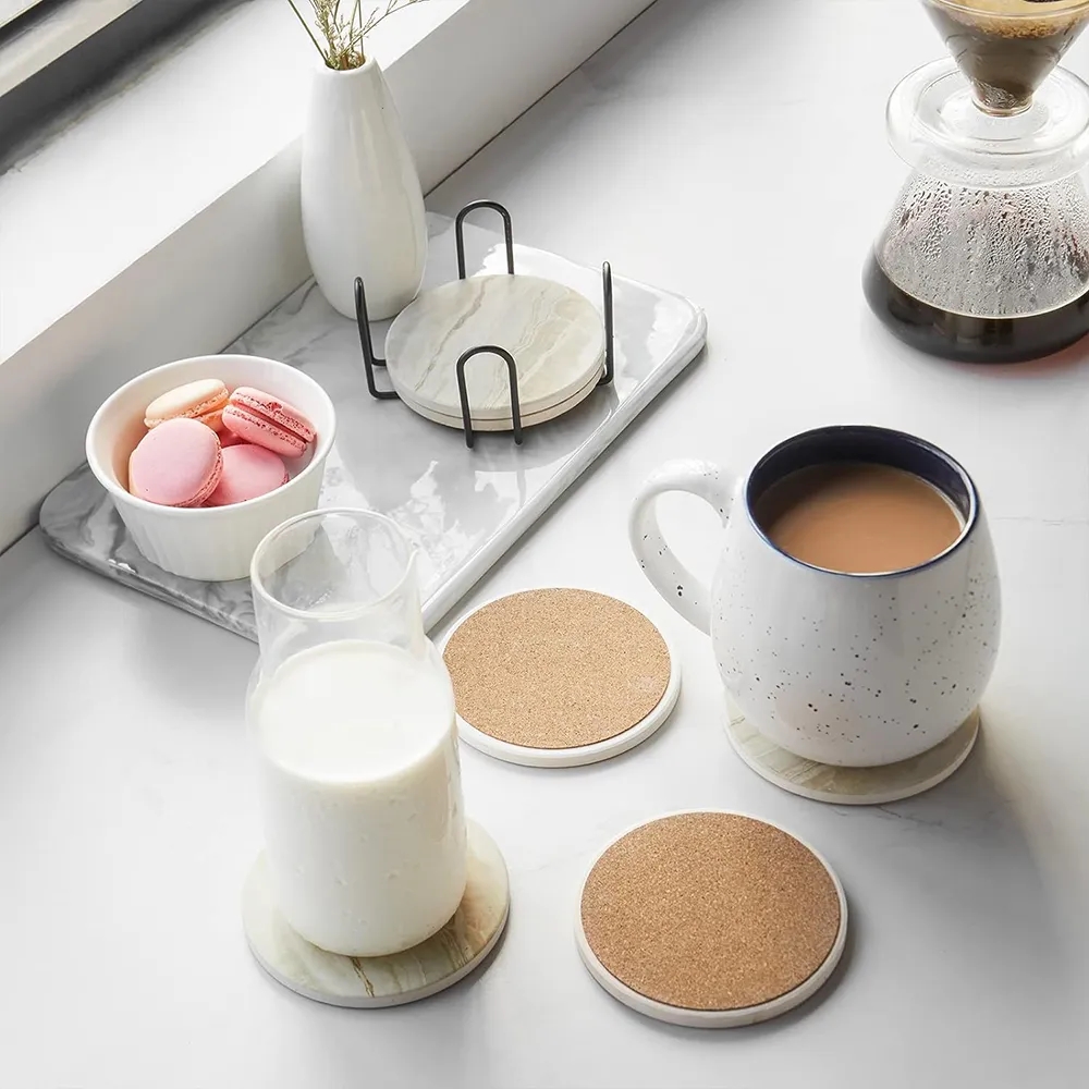 Marble Style Ceramic Drink Coaster for Tabletop Protection 11