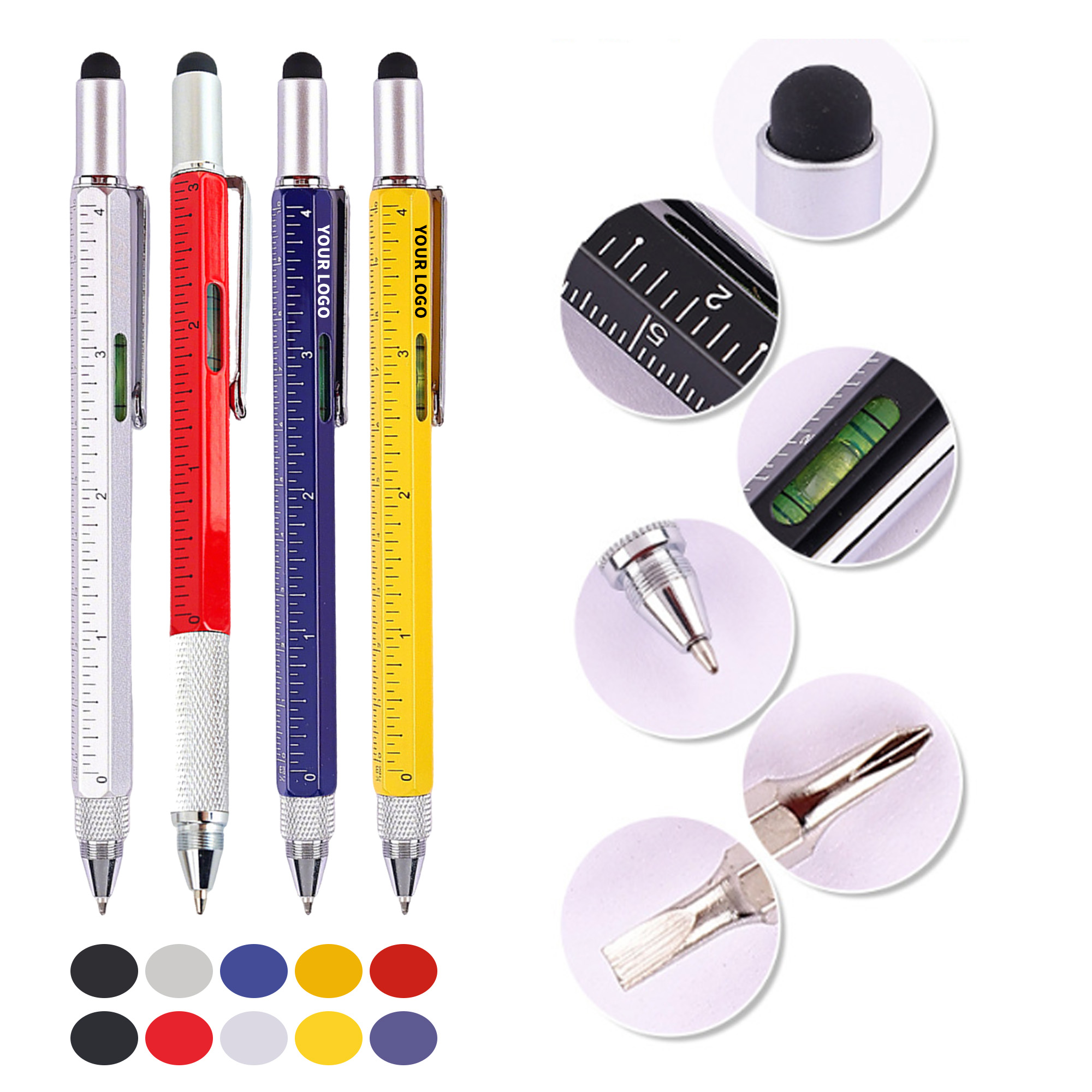 Twist Action Multi Tool Ballpoint Pen With Ruler 9.5 x 0.38 x 0.38" 21