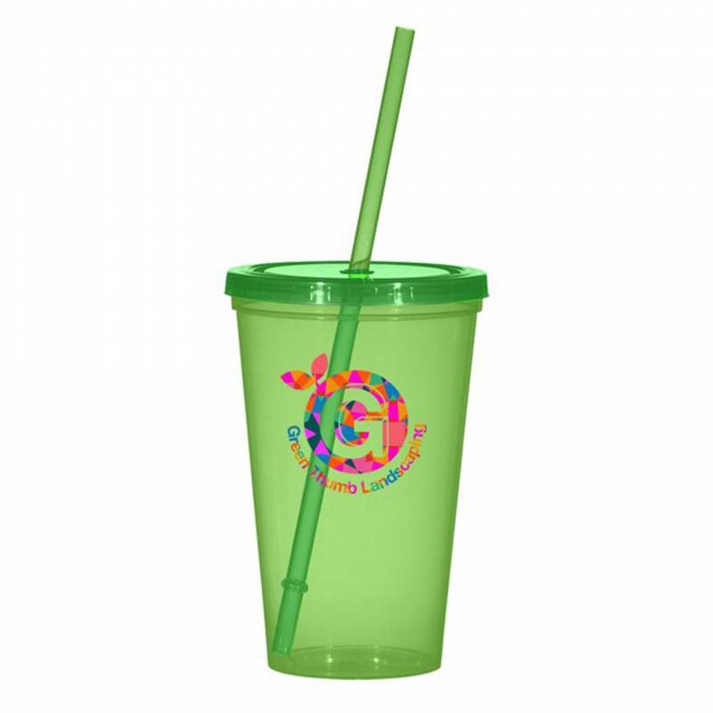 Plastic Double Wall Stadium Cups with Lid & Straw 6