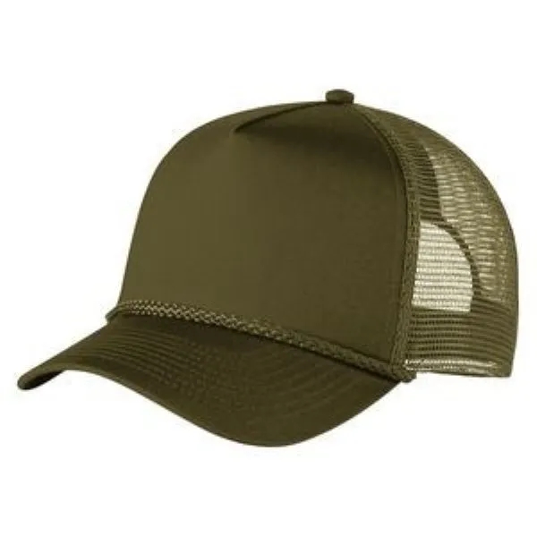 Structured 5 Panel Curved Bill Trucker Cap with Rope 20