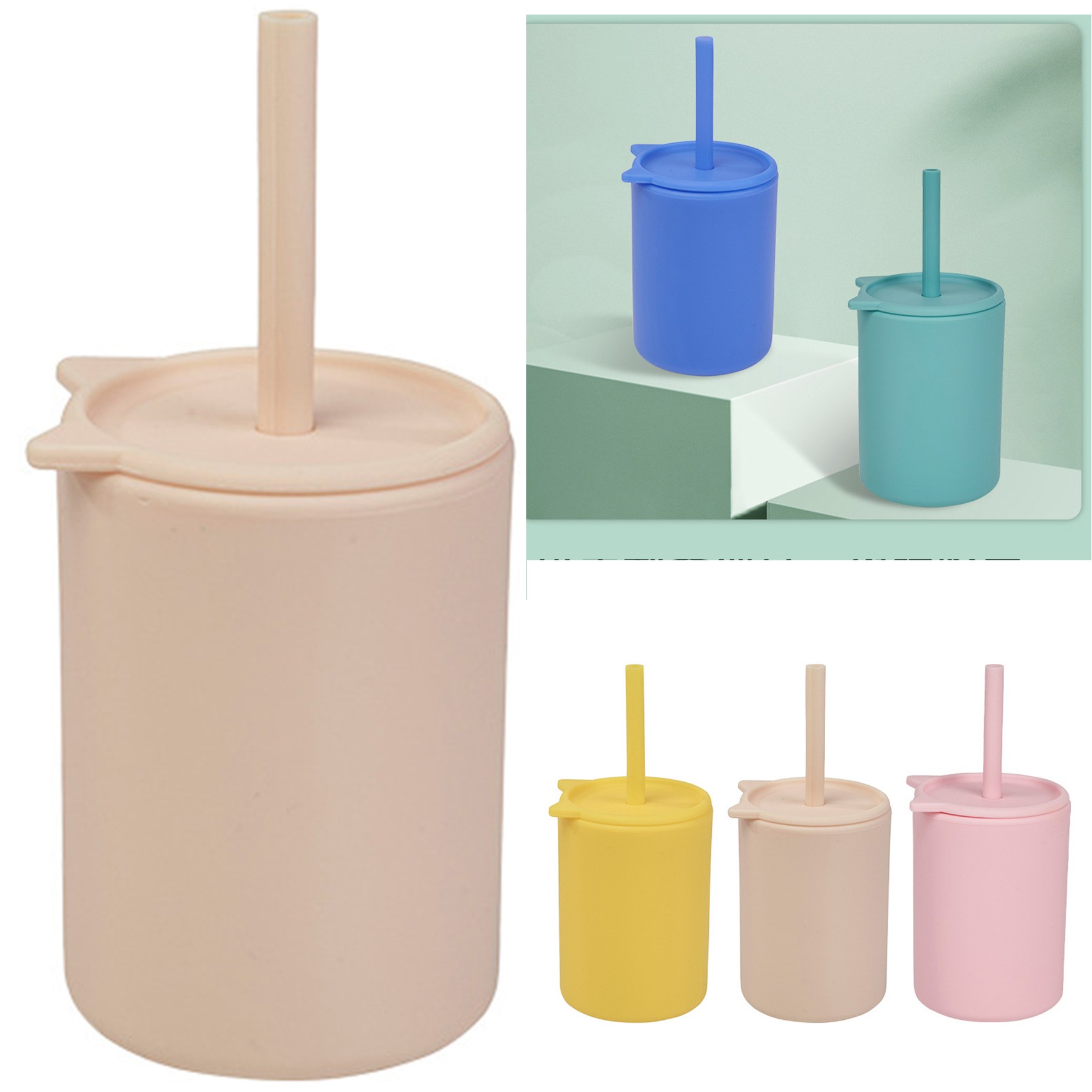 5.2 x 3.2 x 2.5 Inches Silicone Drinking Cups with Lid for Kids 2