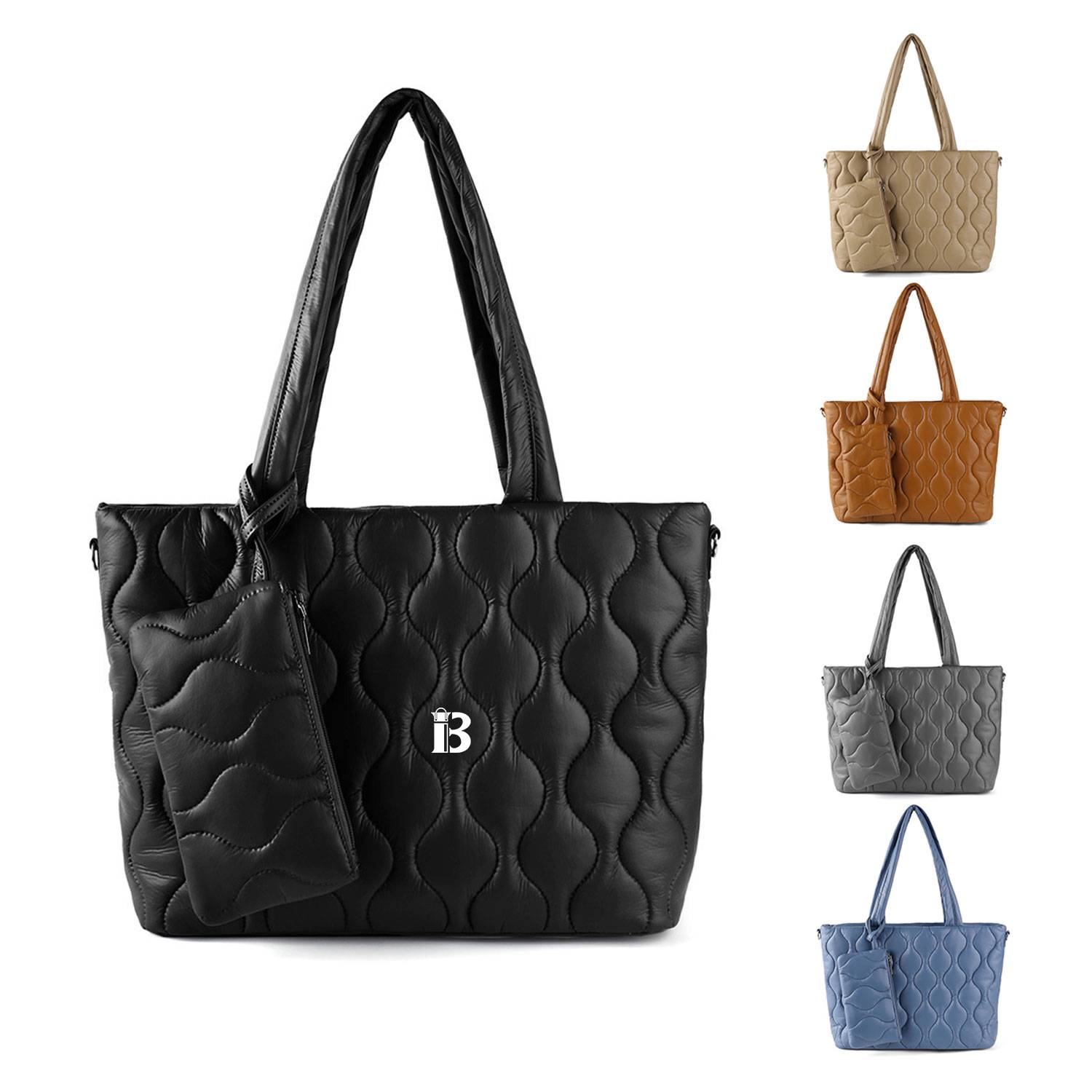 PU Puffer Tote Bag with zipper for Women, custom tote bag with logo imprint 1