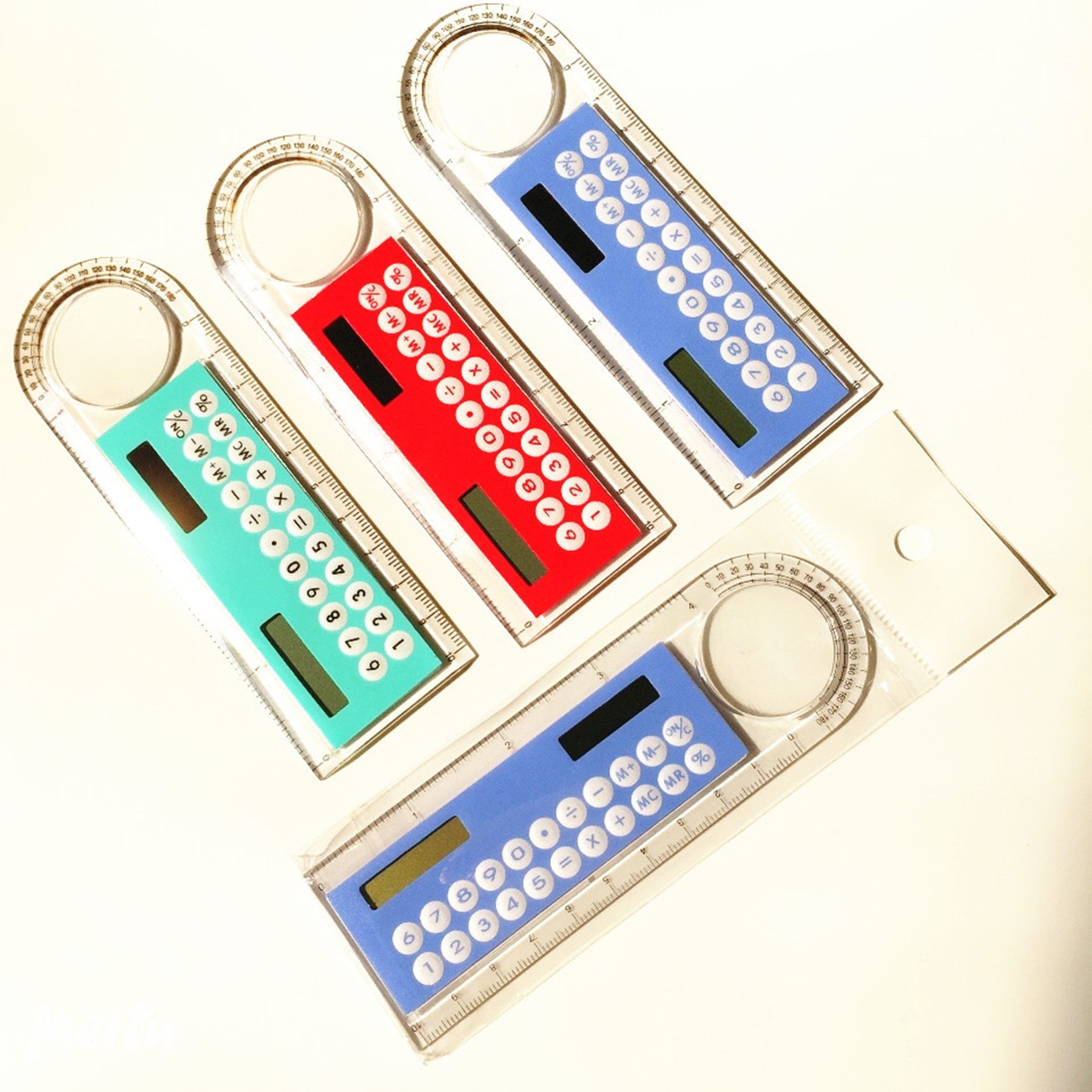Mini Pocket Basic Calculator Solar Transparent Ruler 2