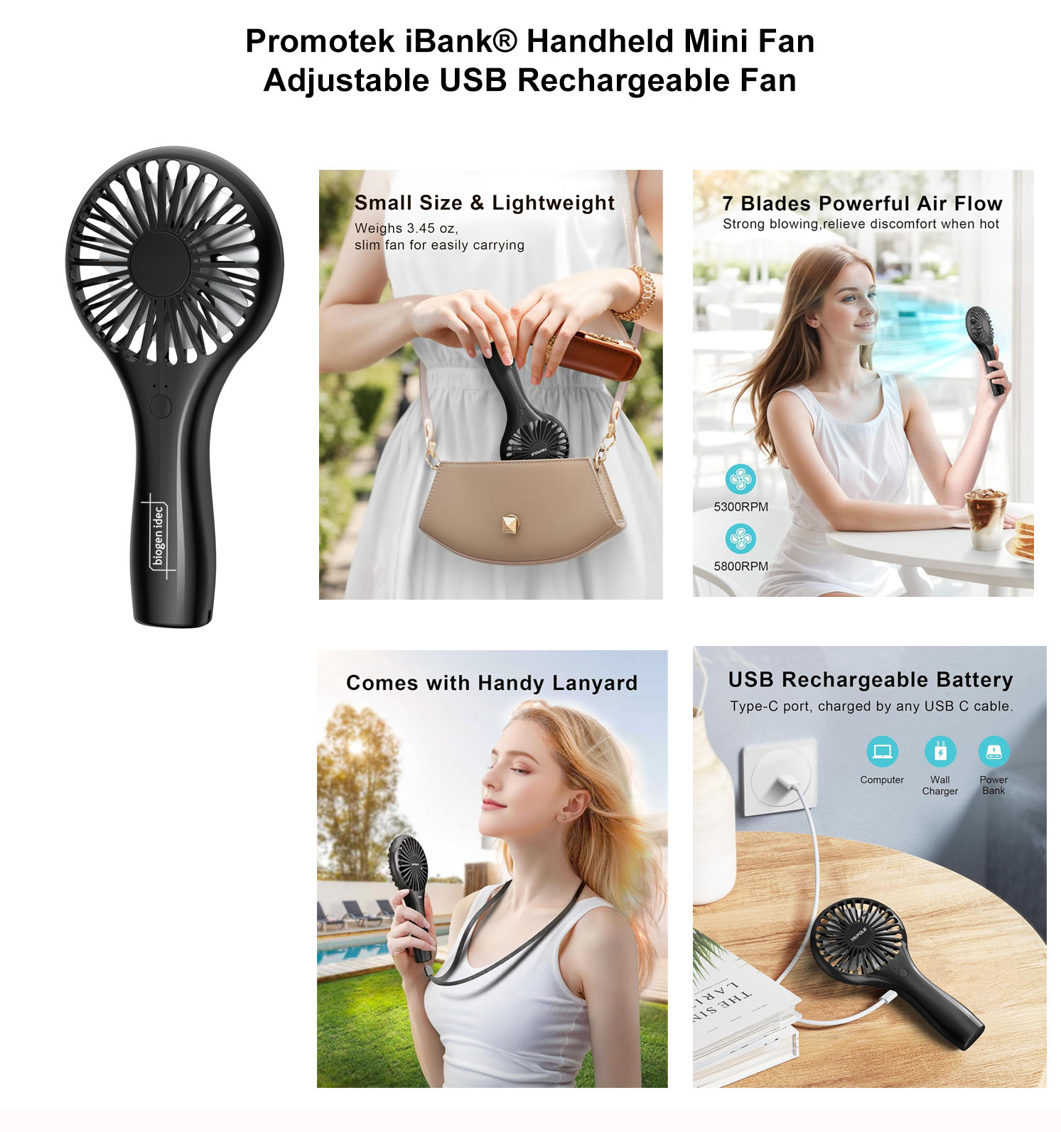 iBank ® USB Rechargeable Handheld Fan 2