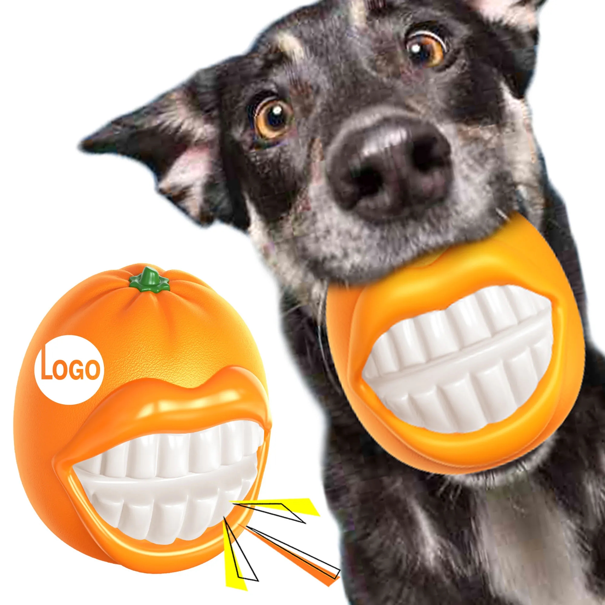 Squeaky Orange Dog Chew Toy For Teeth Cleaning