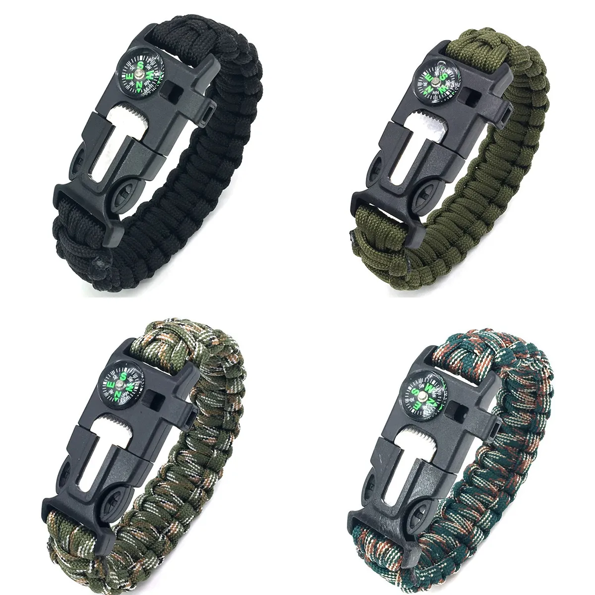 5in1 Scraper Whistle Compass Fire Starter Survival Bracelet 5