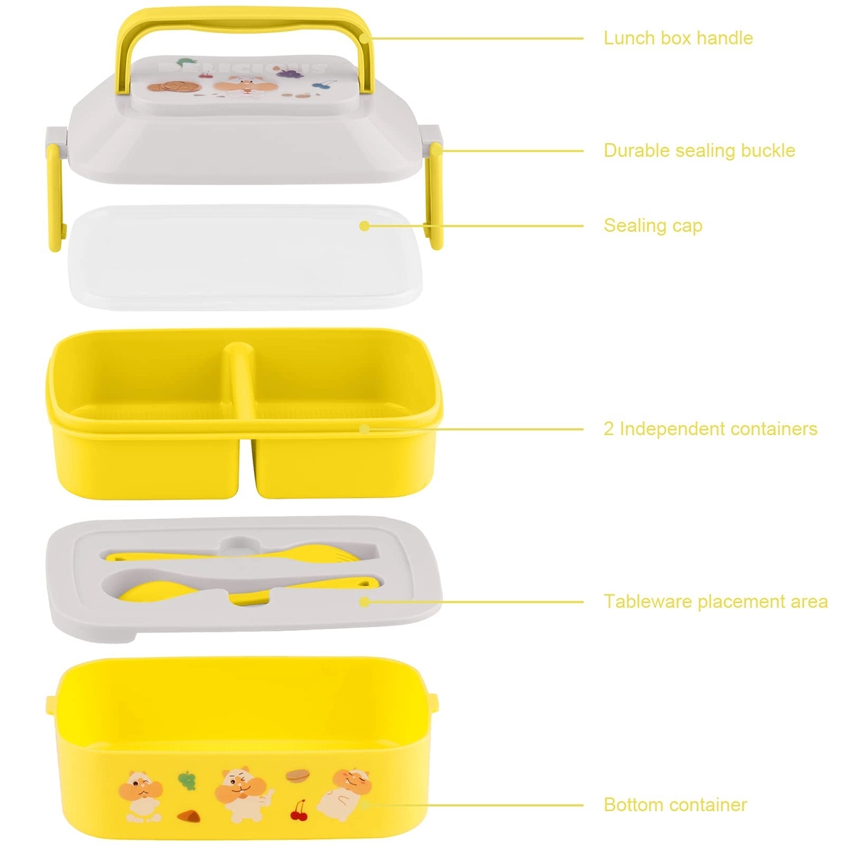 3 Compartment Stackable Bento Box With Handle Leak-Proof 1