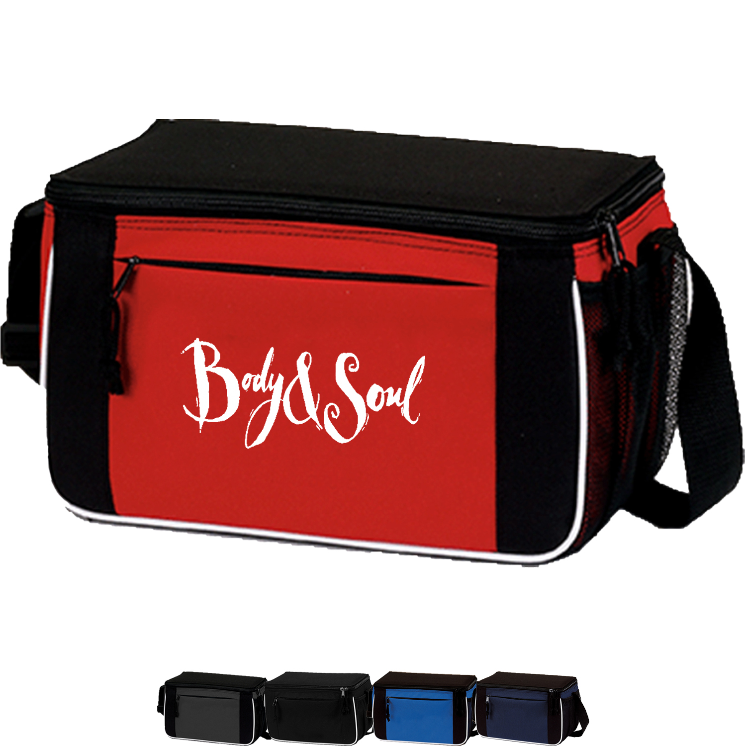 Premium Insulated 8 Pack Lunch Cooler Bag w/ Front Pocket & Side Mesh (11" x 7" x 6") 2