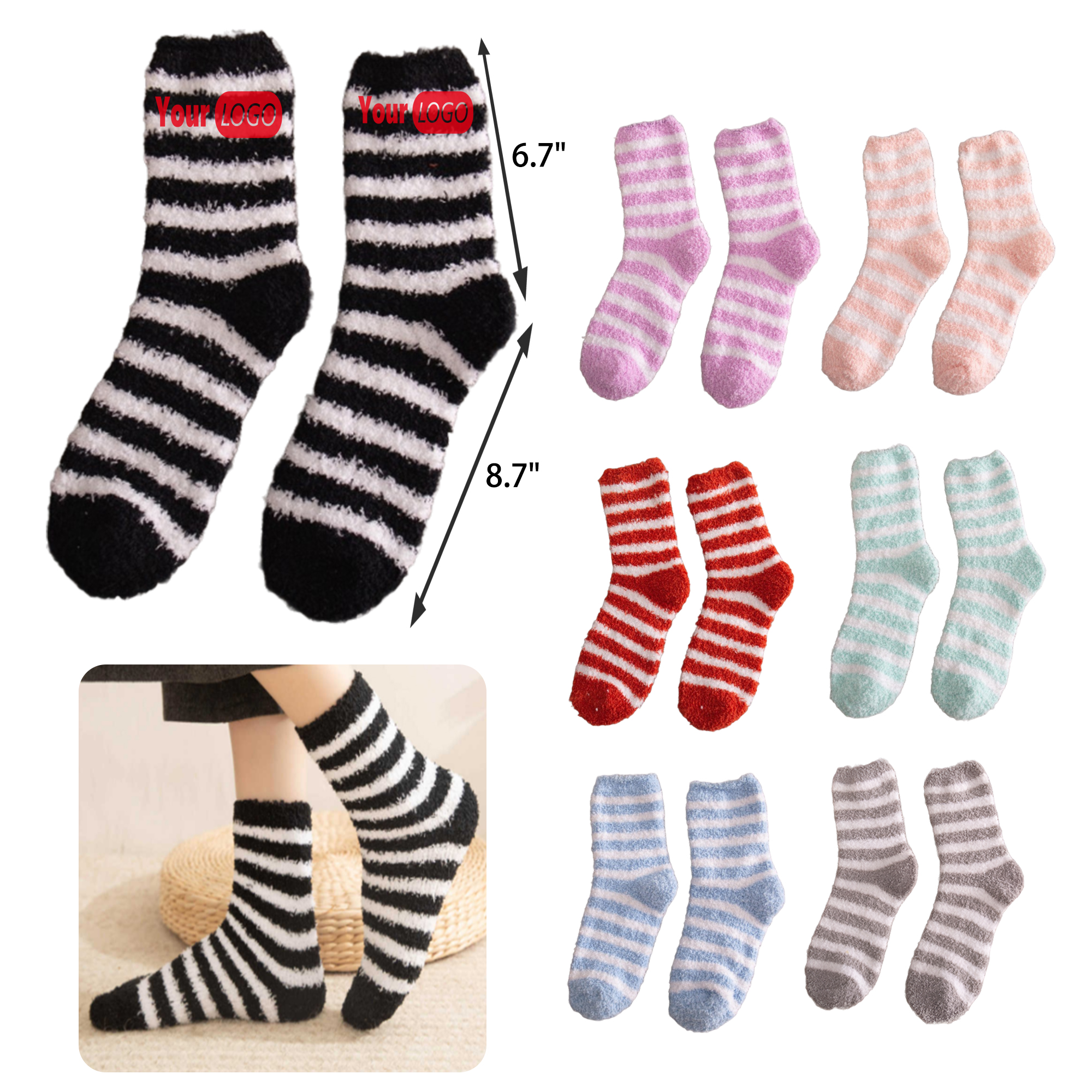 Soft Striped Coral Fleece Warm Socks 1