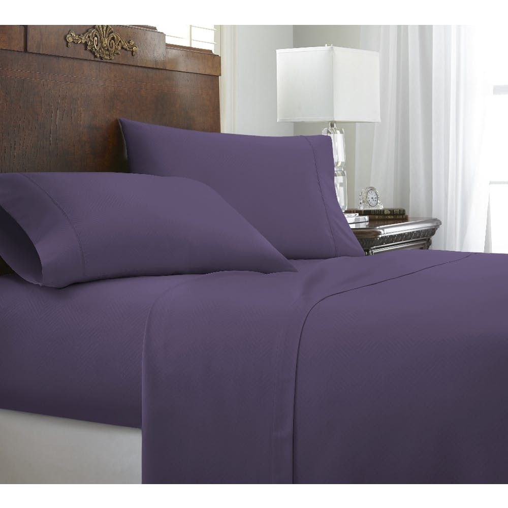 Premium Embossed Sheet Sets - Purple Queen Chevron Design 4 Piece