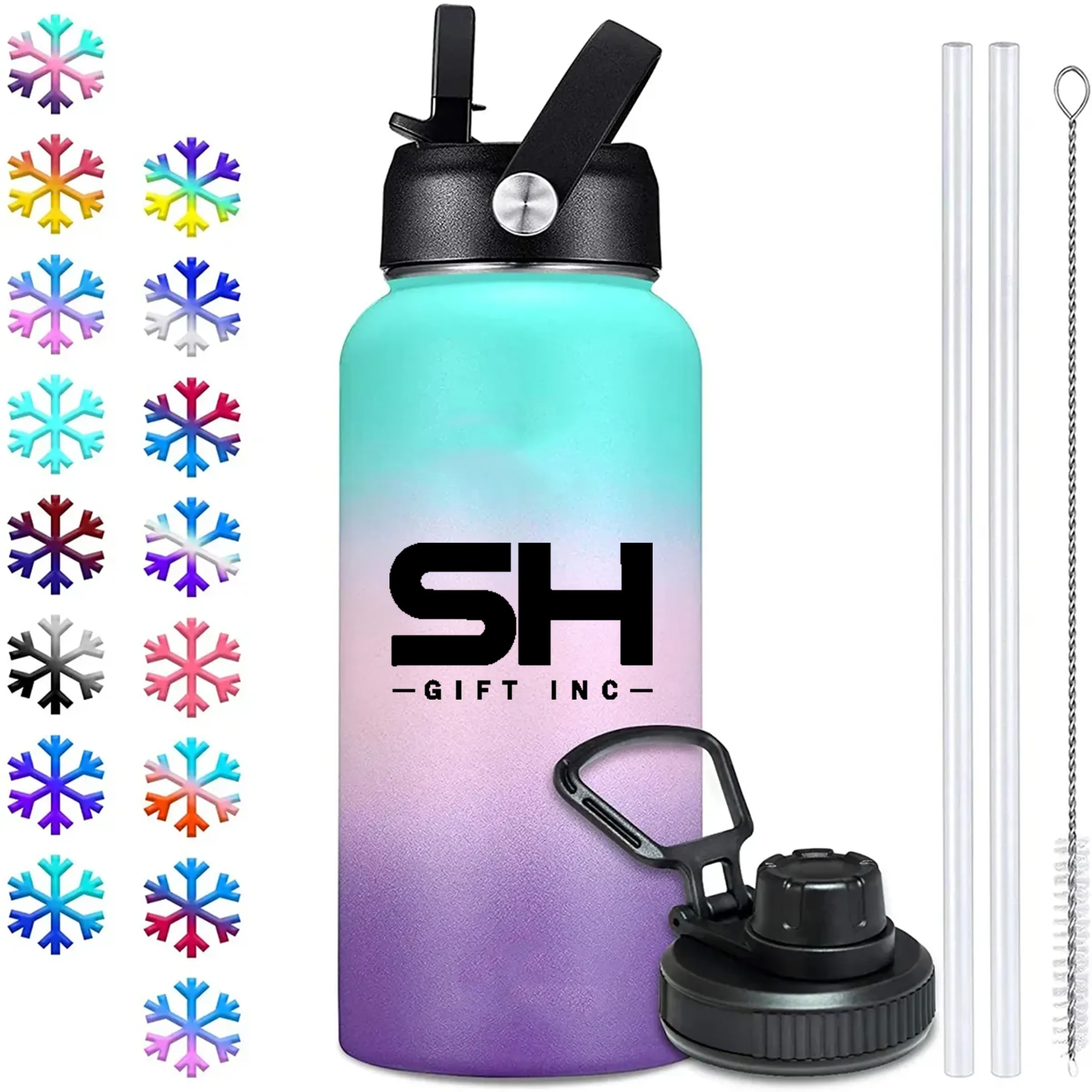 32oz Insulated Metal Water Bottle with Straw & Spout Lids, custom water bottle with logo imprint 3