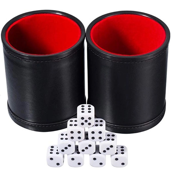 PU Leather Dice Cup Set with 5 Dot Dices 2