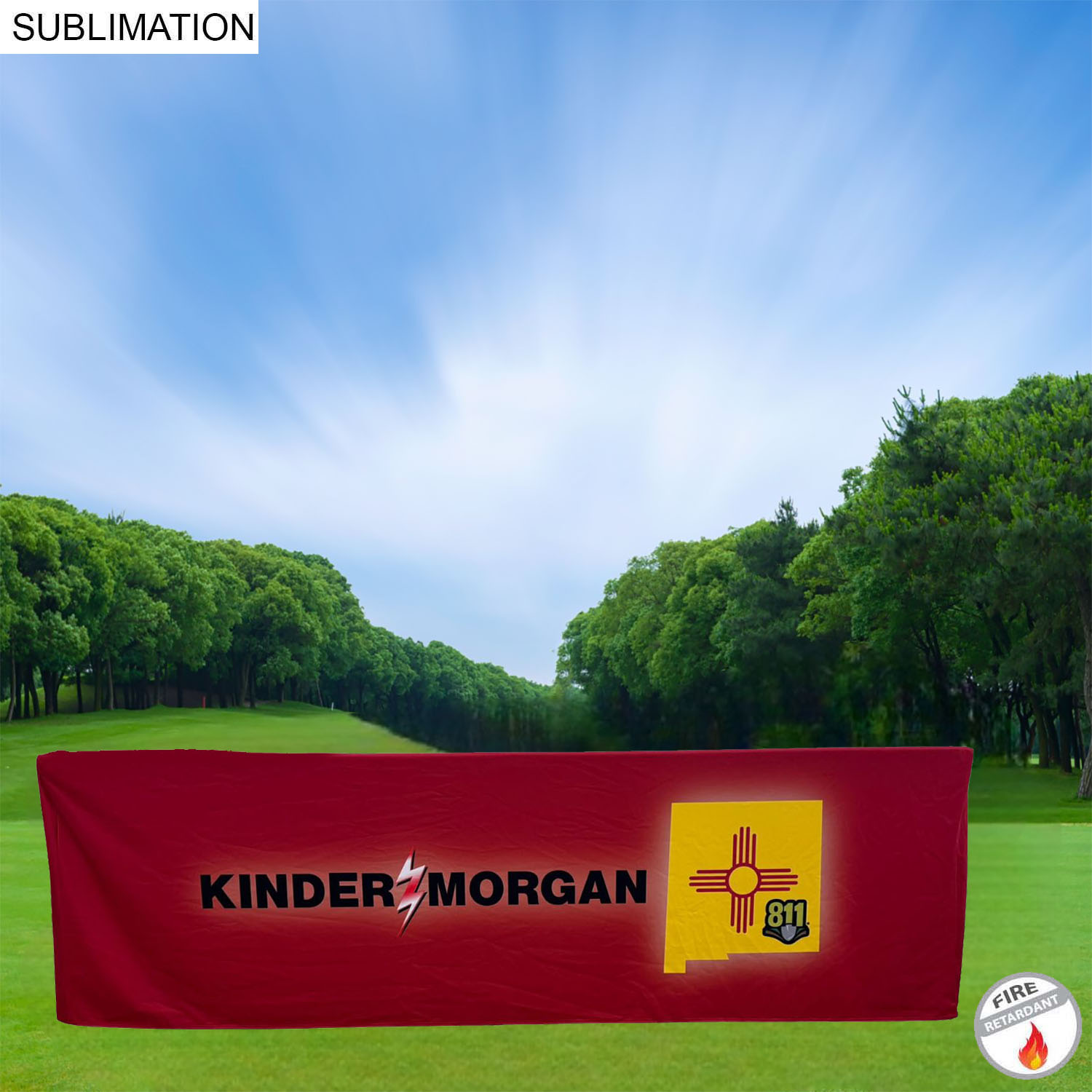 Outdoor Use Sublimated PREMIUM Box Style Fitted Table Cloth, 8' Table,4 sided, Closed back 5