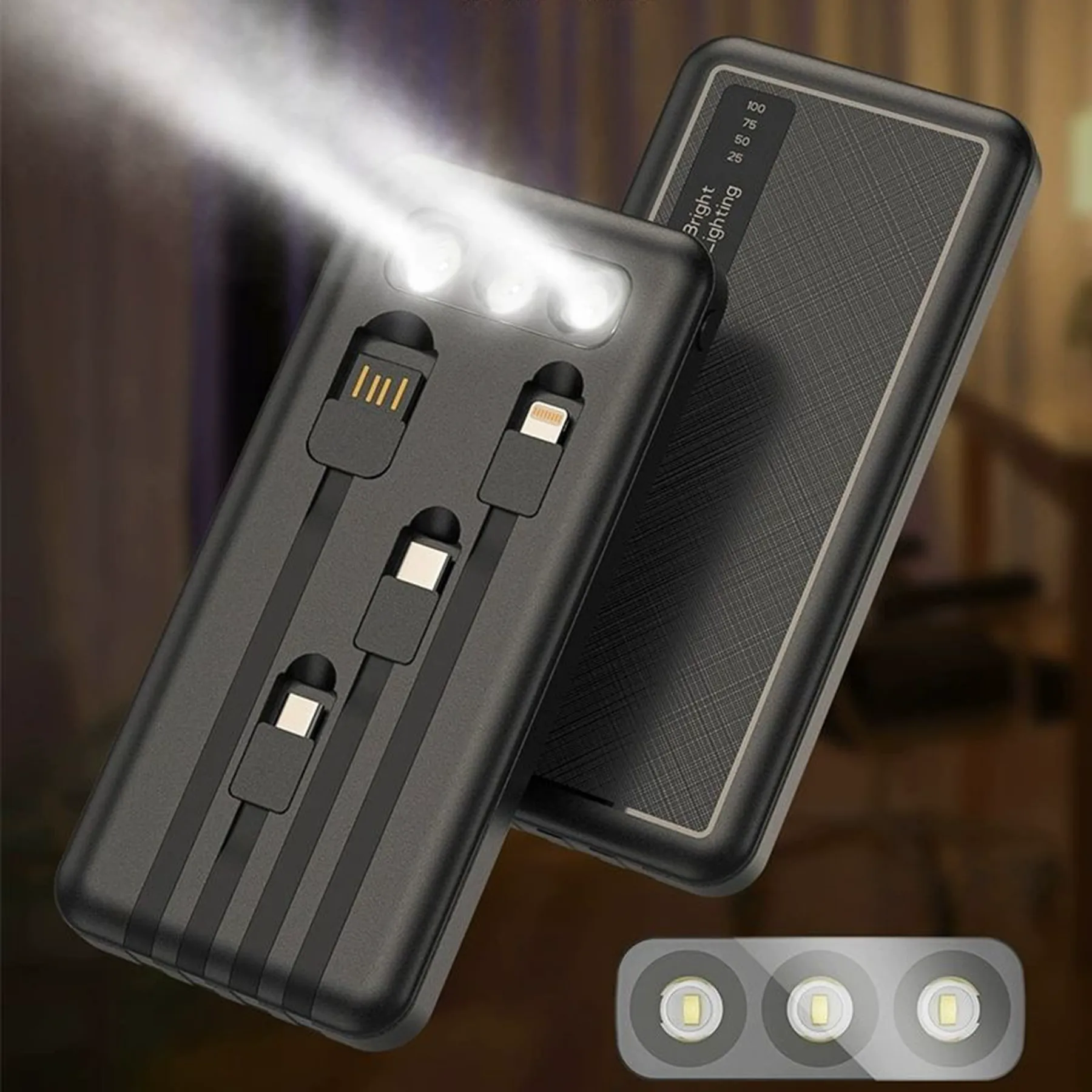 10000 mAh Power Bank 4 in 1 Built in Cables with LED Light 2