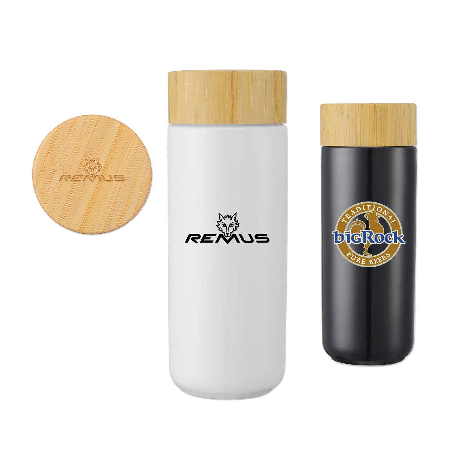 10 Oz. Double Wall Ceramic Mug with Bamboo Lid