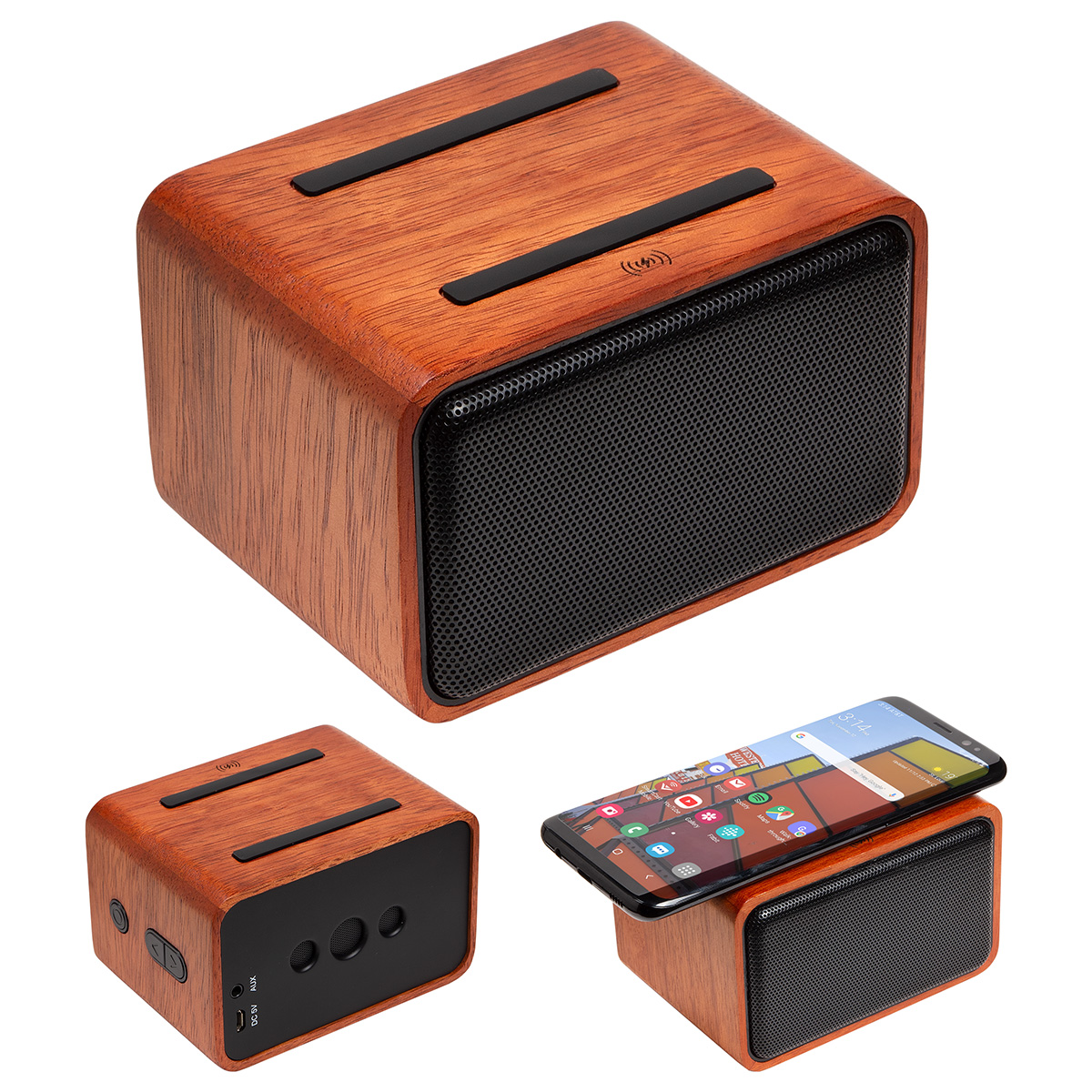 Mahogany Wireless Speaker with Wireless Charger 2